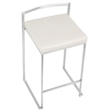 Fuji Contemporary Stackable Counter Stool in White Faux Leather by LumiSource - Set of 2