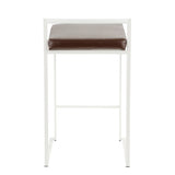 Fuji Contemporary Stackable Counter Stool in White with Brown Faux Leather Cushion by LumiSource - Set of 2