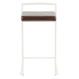Fuji Contemporary Stackable Counter Stool in White with Brown Faux Leather Cushion by LumiSource - Set of 2