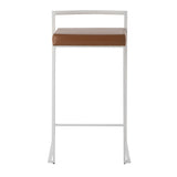 Fuji Contemporary Stackable Counter Stool in White with Camel Faux Leather Cushion by LumiSource - Set of 2