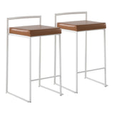 Fuji Contemporary Stackable Counter Stool in White with Camel Faux Leather Cushion by LumiSource - Set of 2