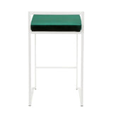 Fuji Contemporary Stackable Counter Stool in White with Green Velvet Cushion by LumiSource - Set of 2