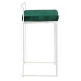 Fuji Contemporary Stackable Counter Stool in White with Green Velvet Cushion by LumiSource - Set of 2