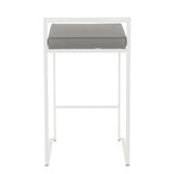 Fuji Contemporary Stackable Counter Stool in White with Grey Faux Leather Cushion by LumiSource - Set of 2