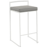 Fuji Contemporary Stackable Counter Stool in White with Grey Faux Leather Cushion by LumiSource - Set of 2