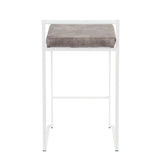 Fuji Contemporary Stackable Counter Stool in White with Stone Cowboy Fabric Cushion by LumiSource - Set of 2