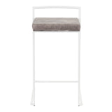 Fuji Contemporary Stackable Counter Stool in White with Stone Cowboy Fabric Cushion by LumiSource - Set of 2