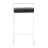 Fuji Contemporary Stackable Counter Stool in White with Black Velvet Cushion by LumiSource - Set of 2