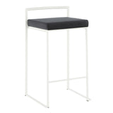 Fuji Contemporary Stackable Counter Stool in White with Black Velvet Cushion by LumiSource - Set of 2