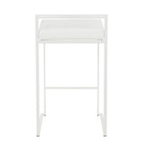 Fuji Contemporary Stackable Counter Stool in White with White Velvet Cushion by LumiSource - Set of 2