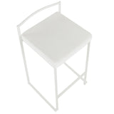Fuji Contemporary Stackable Counter Stool in White with White Velvet Cushion by LumiSource - Set of 2
