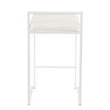 Fuji Contemporary Stackable Counter Stool in White with White Faux Leather Cushion by LumiSource - Set of 2