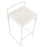 Fuji Contemporary Stackable Counter Stool in White with White Faux Leather Cushion by LumiSource - Set of 2