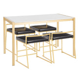 Fuji 5-Piece Contemporary/Glam Dining Set in Gold Metal, White Marble and Black Faux Leather by LumiSource