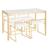 Fuji 5-Piece Contemporary/Glam Dining Set in Gold Metal, White Marble and White Faux Leather by LumiSource