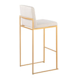Fuji Contemporary High Back Barstool in Gold Steel and Beige Fabric by LumiSource - Set of 2