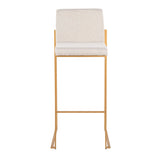 Fuji Contemporary High Back Barstool in Gold Steel and Beige Fabric by LumiSource - Set of 2