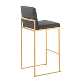 Fuji Contemporary High Back Barstool in Gold Steel and Charcoal Fabric by LumiSource - Set of 2