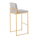 Fuji Contemporary High Back Barstool in Gold Steel and Grey Fabric by LumiSource - Set of 2