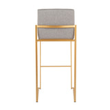Fuji Contemporary High Back Barstool in Gold Steel and Grey Fabric by LumiSource - Set of 2