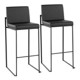 Fuji Contemporary High Back Barstool in Black Steel and Black Faux Leather by LumiSource - Set of 2