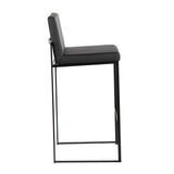 Fuji Contemporary High Back Barstool in Black Steel and Black Faux Leather by LumiSource - Set of 2