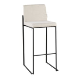 Fuji Contemporary High Back Barstool in Black Steel and Beige Fabric by LumiSource - Set of 2