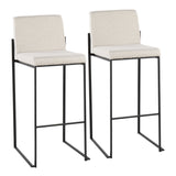Fuji Contemporary High Back Barstool in Black Steel and Beige Fabric by LumiSource - Set of 2