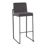 Fuji Contemporary High Back Barstool in Black Steel and Charcoal Fabric by LumiSource - Set of 2