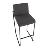 Fuji Contemporary High Back Barstool in Black Steel and Charcoal Fabric by LumiSource - Set of 2