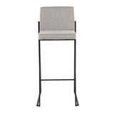 Fuji Contemporary High Back Barstool in Black Steel and Grey Fabric by LumiSource - Set of 2