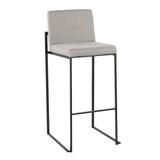 Fuji Contemporary High Back Barstool in Black Steel and Grey Fabric by LumiSource - Set of 2