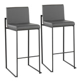 Fuji Contemporary High Back Barstool in Black Steel and Grey Faux Leather by LumiSource - Set of 2