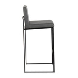 Fuji Contemporary High Back Barstool in Black Steel and Grey Faux Leather by LumiSource - Set of 2