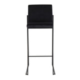 Fuji Contemporary High Back Barstool in Black Steel and Black Velvet by LumiSource - Set of 2