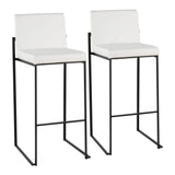 Fuji Contemporary High Back Barstool in Black Steel and White Faux Leather by LumiSource - Set of 2