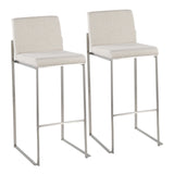 Fuji Contemporary High Back Barstool in Stainless Steel and Beige Fabric by LumiSource - Set of 2