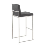 Fuji Contemporary High Back Barstool in Stainless Steel and Charcoal Fabric by LumiSource - Set of 2
