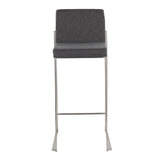 Fuji Contemporary High Back Barstool in Stainless Steel and Charcoal Fabric by LumiSource - Set of 2