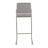 Fuji Contemporary High Back Barstool in Stainless Steel and Grey Fabric by LumiSource - Set of 2