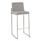 Fuji Contemporary High Back Barstool in Stainless Steel and Grey Fabric by LumiSource - Set of 2