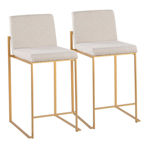 Fuji Contemporary High Back Counter Stool in Gold Steel and Beige Fabric by LumiSource - Set of 2