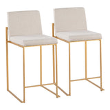 Fuji Contemporary High Back Counter Stool in Gold Steel and Beige Fabric by LumiSource - Set of 2