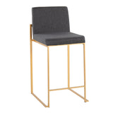 Fuji Contemporary High Back Counter Stool in Gold Steel and Charcoal Fabric by LumiSource - Set of 2