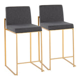 Fuji Contemporary High Back Counter Stool in Gold Steel and Charcoal Fabric by LumiSource - Set of 2