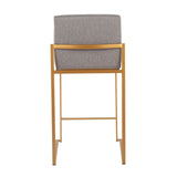 Fuji Contemporary High Back Counter Stool in Gold Steel and Grey Fabric by LumiSource - Set of 2
