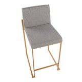 Fuji Contemporary High Back Counter Stool in Gold Steel and Grey Fabric by LumiSource - Set of 2