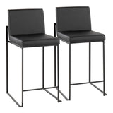 Fuji Contemporary High Back Counter Stool in Black Steel and Black Faux Leather by LumiSource - Set of 2
