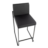 Fuji Contemporary High Back Counter Stool in Black Steel and Black Faux Leather by LumiSource - Set of 2