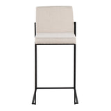 Fuji Contemporary High Back Counter Stool in Black Steel and Beige Fabric by LumiSource - Set of 2